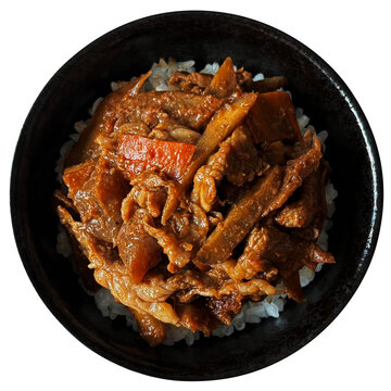 味噌煮込み牛丼 学校給食 白背景 切り抜き お惣菜 和食 おかず 主食 食材 素材