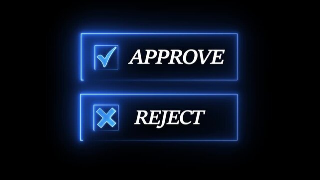 Neon approve and reject checkbox interface animation for digital user experience and decision making