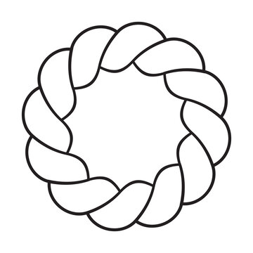 Circular braided rope border or frame element, continuous twisted knot design, handdrawn style vector illustration isolated on transparent background
