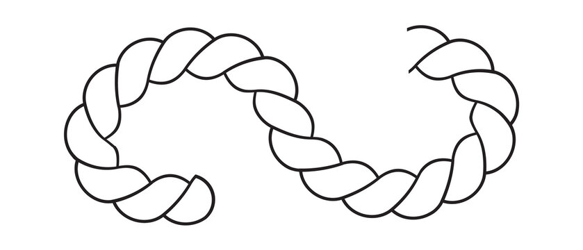 Vector illustration of a twisted rope segment with a curved sshape design, isolated on transparent background