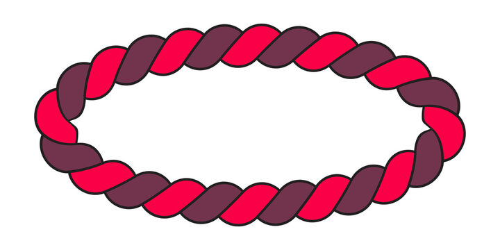 A circular frame made of a twisted rope pattern with alternating red and dark purple segments, creating a decorative border design isolated on transparent background