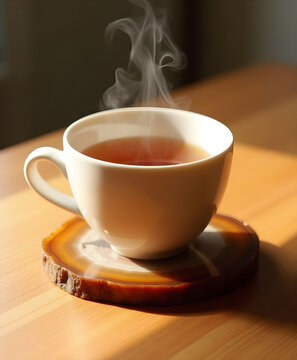 Steaming Tea Cup on Agate Coaster