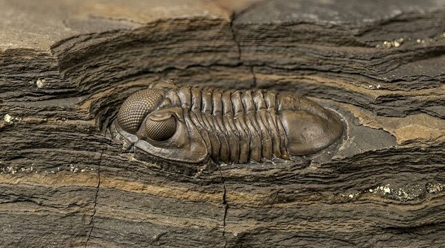 Fossilized trilobite embedded in rock strata
