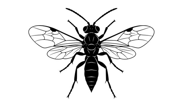 Cynips Quercusfolii Oak Gall Wasp Top View Black Silhouette Illustration