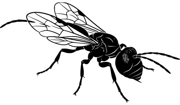 Oak Gall Wasp Cynips Quercusfolii Three Quarter Black Silhouette Vector