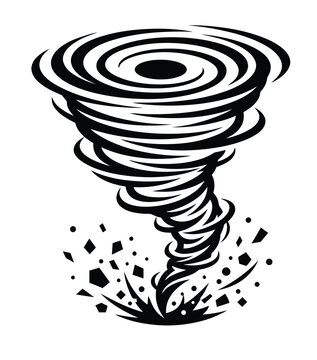 Tornado vector illustration, black and white hurricane swirl icon, powerful wind storm and cyclone graphic for weather disaster concepts