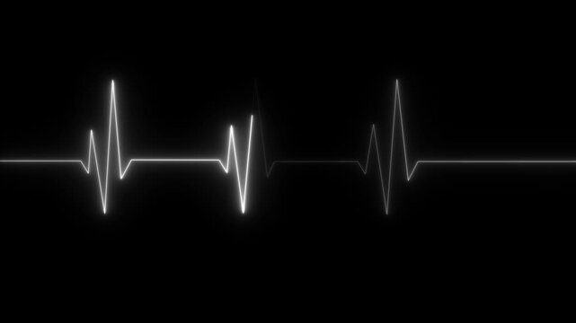 Glowing ekg heartbeat monitor line loop, medical pulse rhythm animation on black background
