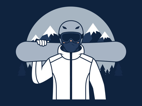 Snowboarder Vector Illustration with Mountains