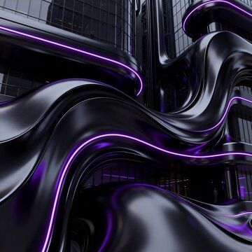 Flowing Dark Metallic Structures With Neon Purple Accents