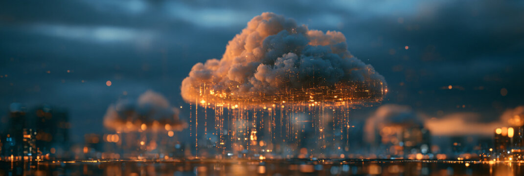 Futuristic cloud computing infrastructure background with glowing data streams