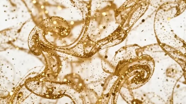Sparkling gold glitter dust exploding against clean white background.
