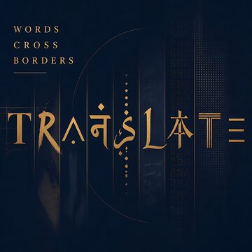 Translate typography with words cross borders text, gold multilingual lettering on dark background, linguistic diversity concept