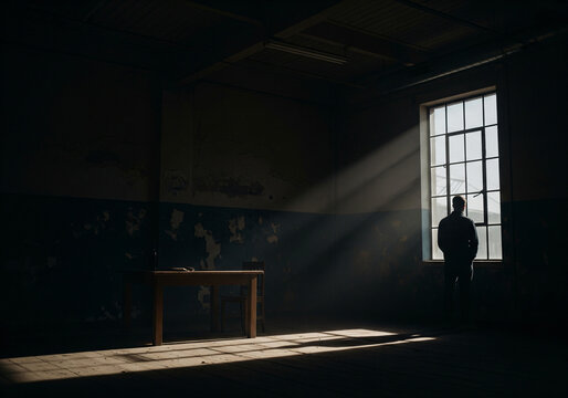 A sorrowful young man stands in a room; someone dealing with depression.