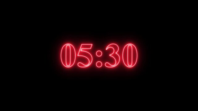 Red neon countdown timer clock digital display for motion and broadcast