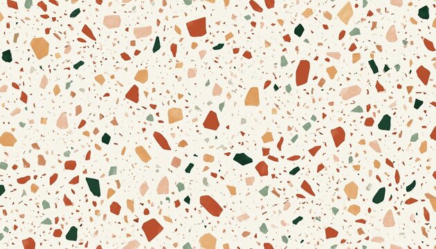 Modern terrazzo stone pattern background with terracotta and sage green flecks