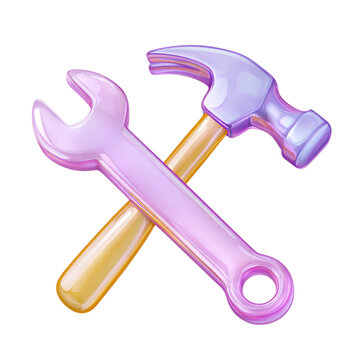 Tools for repair and construction with a wrench and hammer shown without any background