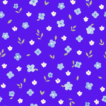White floral pattern with tiny flowers on a vivid purple violet background