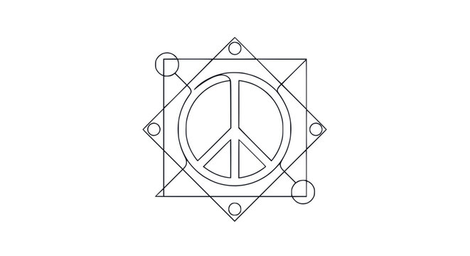 Peace Symbol Inside Geometric Octagram Design, Isolated