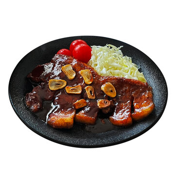 トンテキ ご当地グルメ 郷土料理 白背景 切り抜き お惣菜 和食 おかず 素材