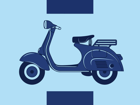 Blue Vintage Motor Scooter Vector Illustration - Classic Retro Moped Design for Travel and Lifestyle Graphics