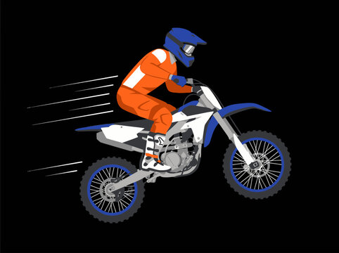 Motocross Rider Jumping on Dirt Bike Vector Illustration