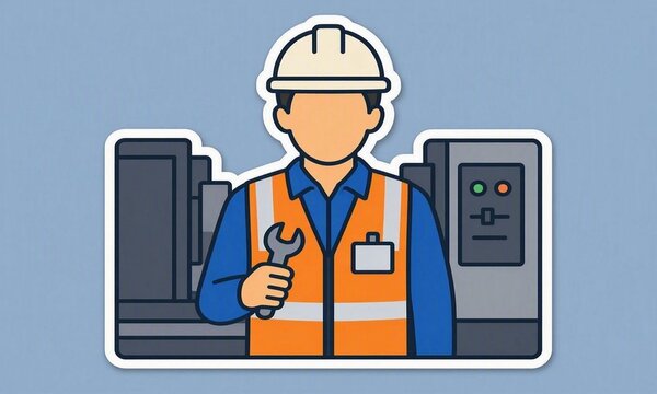 technician in front of a machine icon