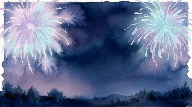 Bright colorful fireworks exploding in the dark night sky for a festive celebration and happy holiday event