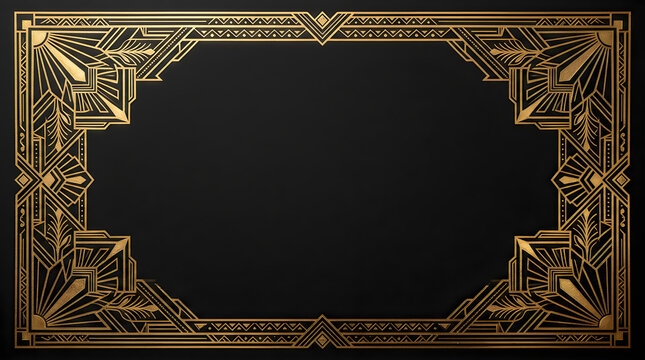 Elegant gold art deco frame with geometric lines and luxury vintage style decorative border design element
