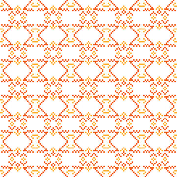 Seamless geometric ethnic cross stitch pattern in red and yellow