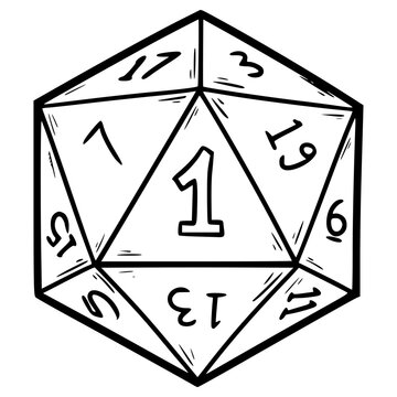 D20 number one illustration hand drawn outline vector