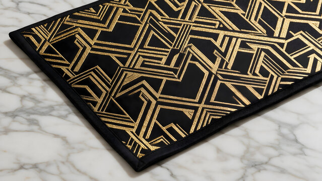 Art Deco geometric pattern in gold and black on marble surface, luxurious design background