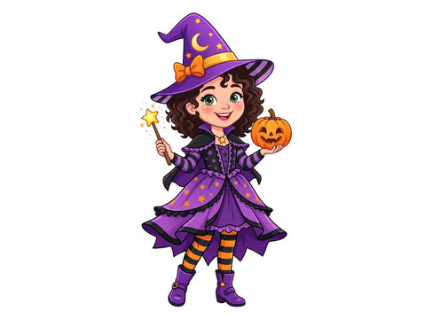 halloween witch with a pumpkin standing 