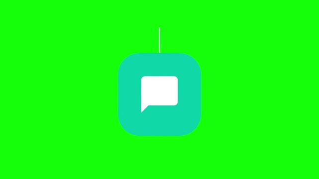 Chat Bubble Icon dropping and rising like a yoyo on a rounded square chip, Green Screen Loop Animation
