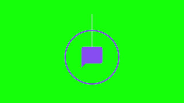 Chat Bubble Icon swinging like a pendulum inside a ring frame, Green Screen Loop Animation