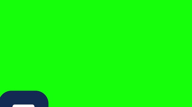 Chat Bubble with Dots flying diagonally across screen on a rounded square chip, Green Screen Loop Animation