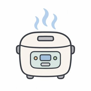 電気炊飯器から勢いよく湯気が立ち上るイラスト - ご飯の炊飯中・調理家電