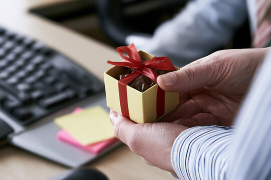 Gift exchange for Sweetest Day at the office between a couple showing love and appreciation for each other