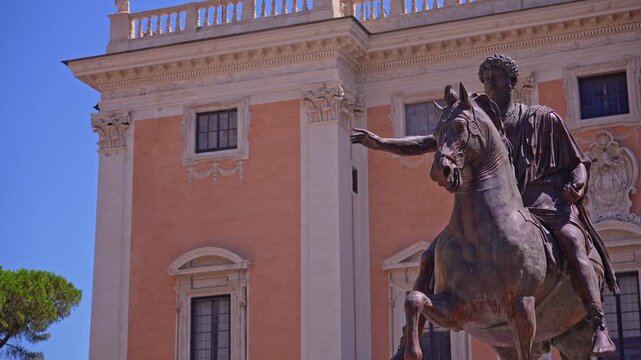 Equestrian Statue of Marcus Aurelius at Capitoline Square in Rome, Italy