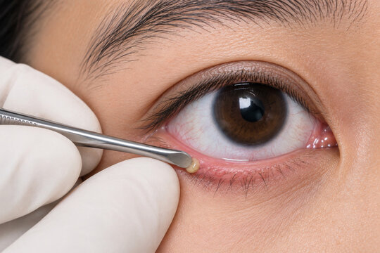 Clinician examining Blocked Oil Glands from the Lower Eyelid