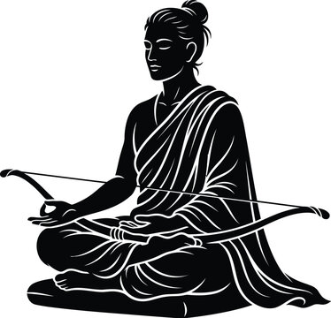 Meditating warrior monk bow silhouette