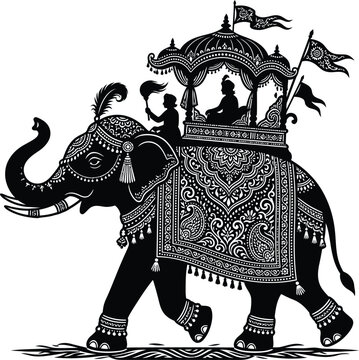 Dussehra festival elephant procession silhouette