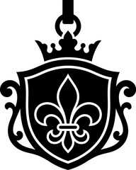 Royal Crest Crown Shield Pendant Silhouette Vector Graphic Featuring Fleur De Lis Motif © Emonahmed