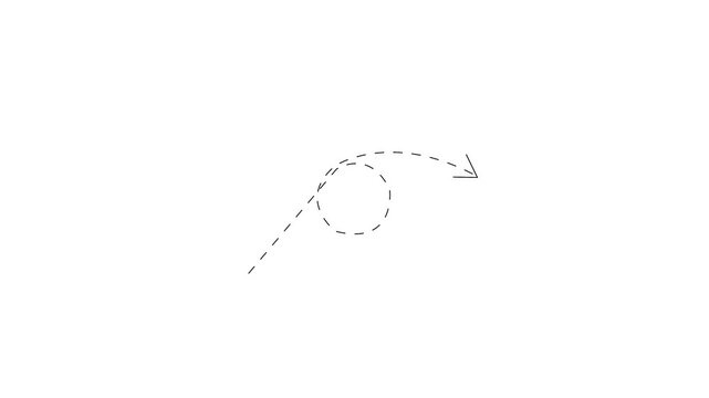 curved dashed loop line with arrow head motion graphics animation for travel route, direction trajectory, and map navigation.