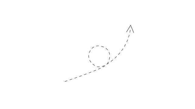 upward curved dashed loop arrow line motion graphics animation for growth, route trajectory, direction, and success trend.