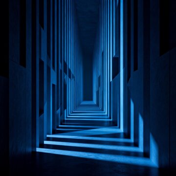 Modern Abstract Corridor With Blue Geometric Lighting