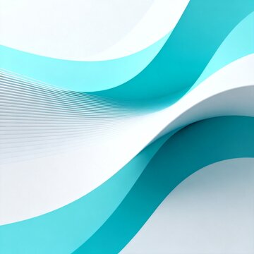Abstract Turquoise and White Flowing Curved Shapes Artwork