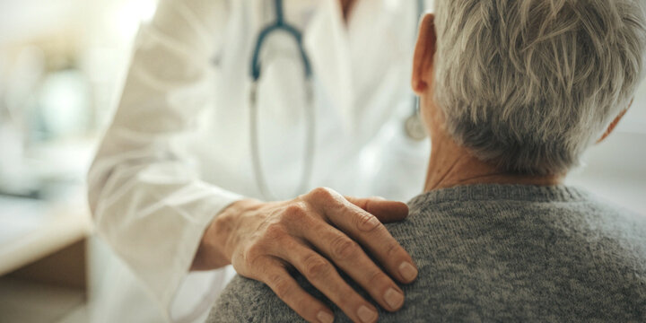 Lifestyle Senior Care. Take care with attentiveness and medical compassion with the doctor who places their hand on the elder shoulder