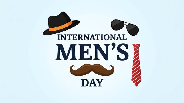 International Men's Day Celebration Graphic with Hat Tie Mustache and Sunglasses