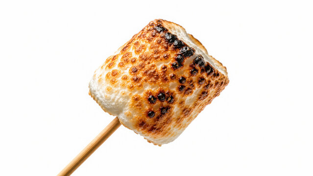 People roast marshmallows on sticks over a campfire isolated on transparent background cut out