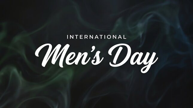 International Men's Day Typography Design with Abstract Green Smoke Background